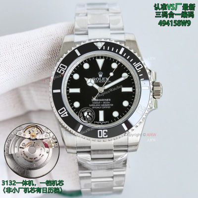 Clean Factory Rolex Submariner 3132 Black Face Watch 41mm 